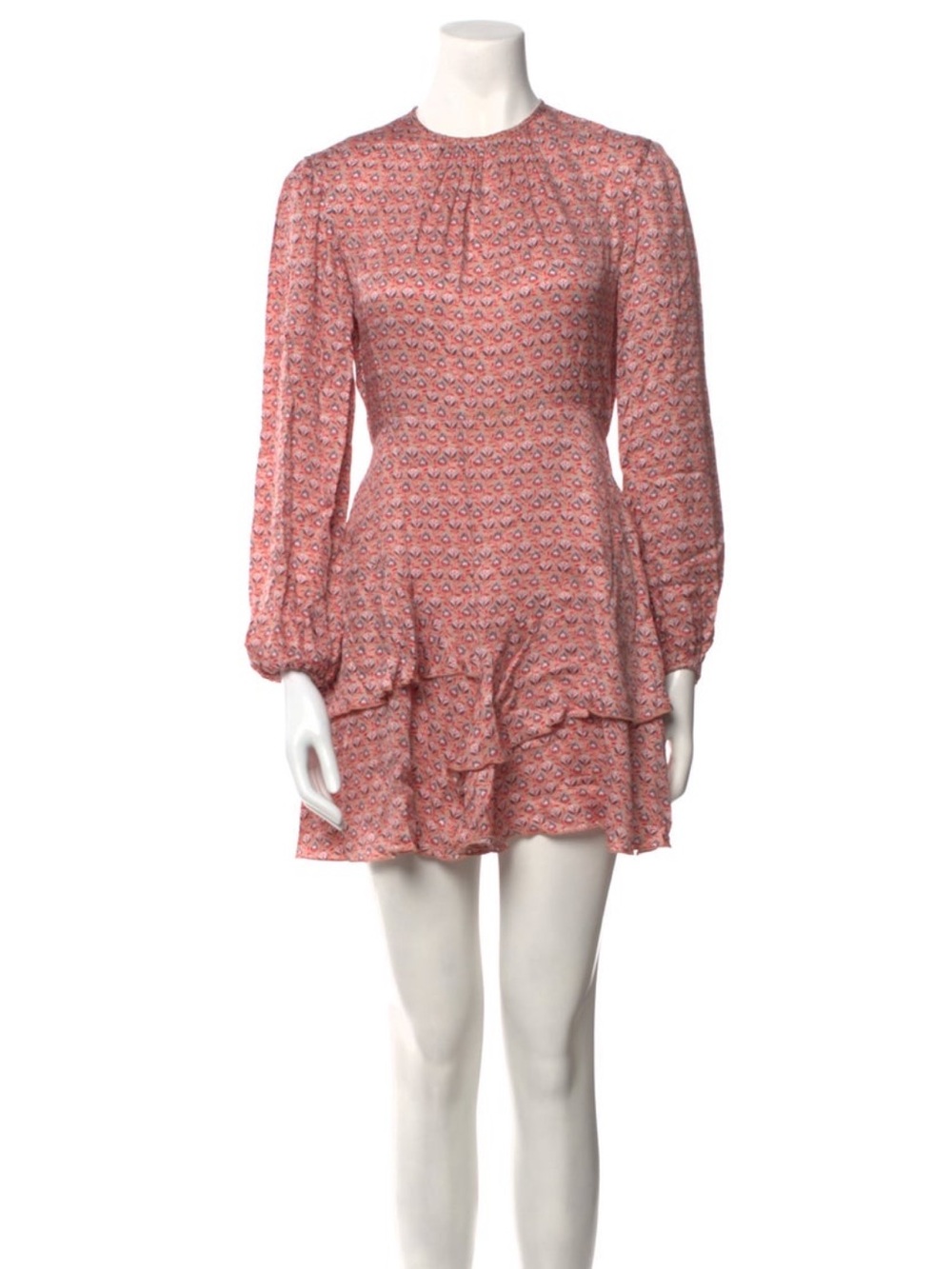 Maje Coral-Pink Printed Long-Sleeve Mini Dress